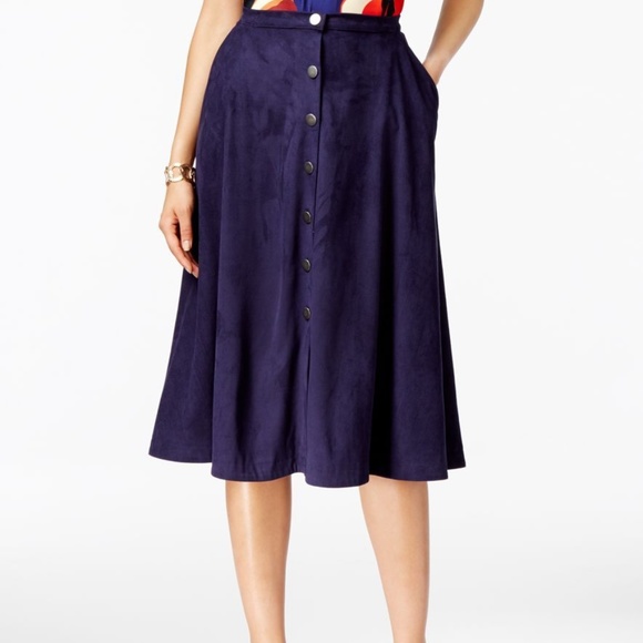 NY Collection Dresses & Skirts - Navy blue faux suede A-line skirt NWT Size L